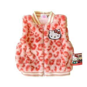 Hello Kitty Sanrio Pink Leopard Print Vest Faux Fur Full zip Toddler Girl 3T NWT